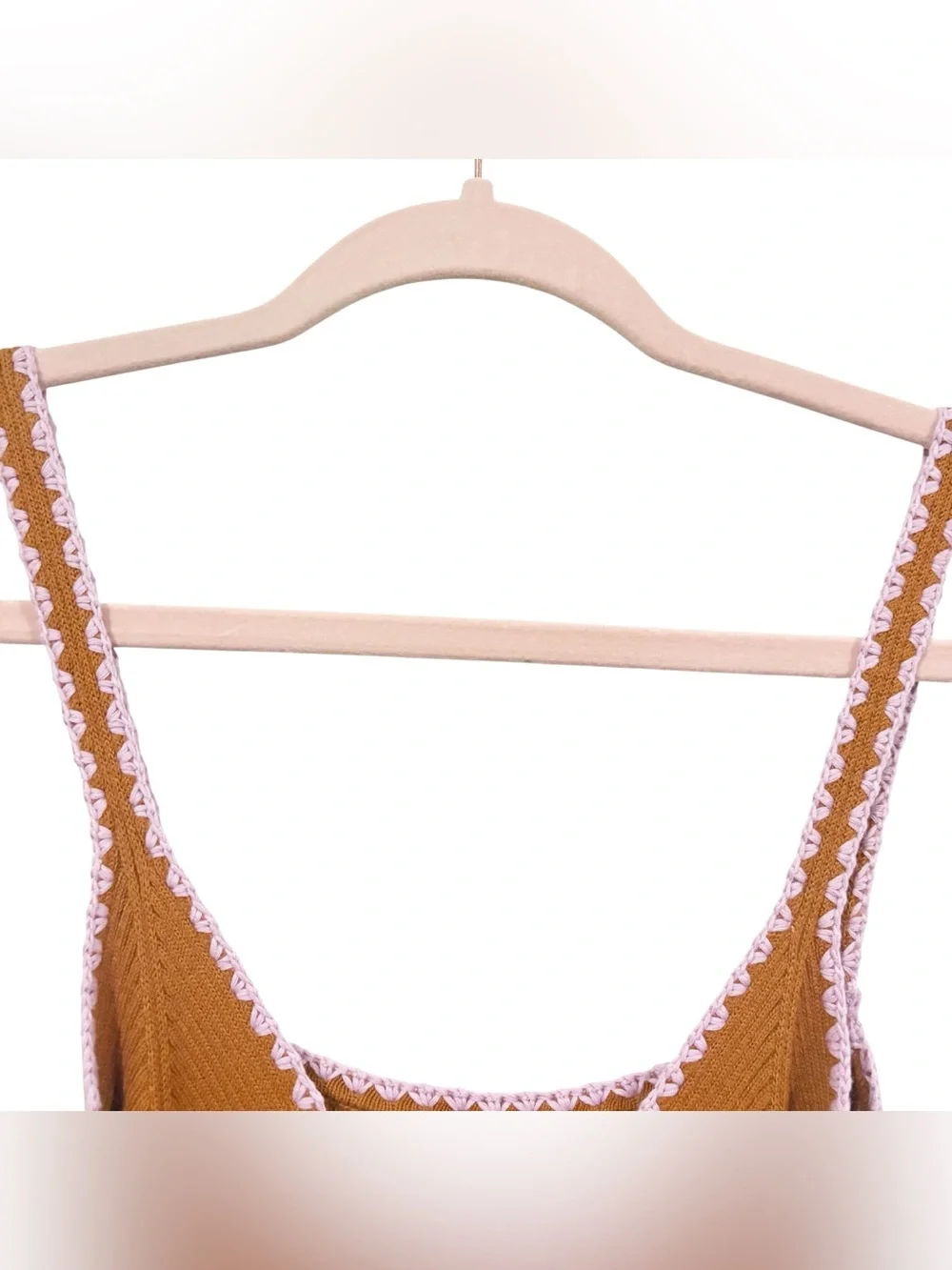 Boden Crochet Trim Tie Belt Ribbed Sweater Dress 6 Long Tall Brown - Picture 5 of 9